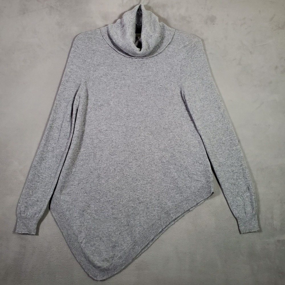 Garnet Hill 100% Cashmere Sweater M Gray Cowl Neck Asymmetrical Quiet Luxury